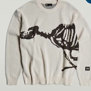 G-Star Cream Sweater with Black Skeleton Graphic